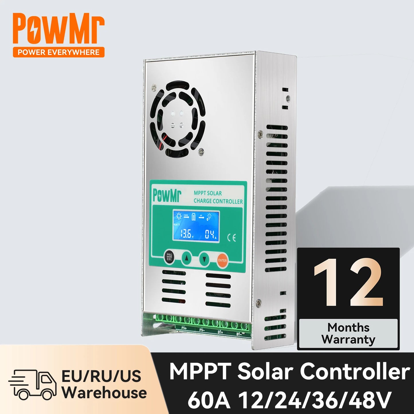 Powmr MPPT Solar Charge Controller 60A 12V 24V 36V 48V Solar Regulator Lifepo4 Lead Acid Battery