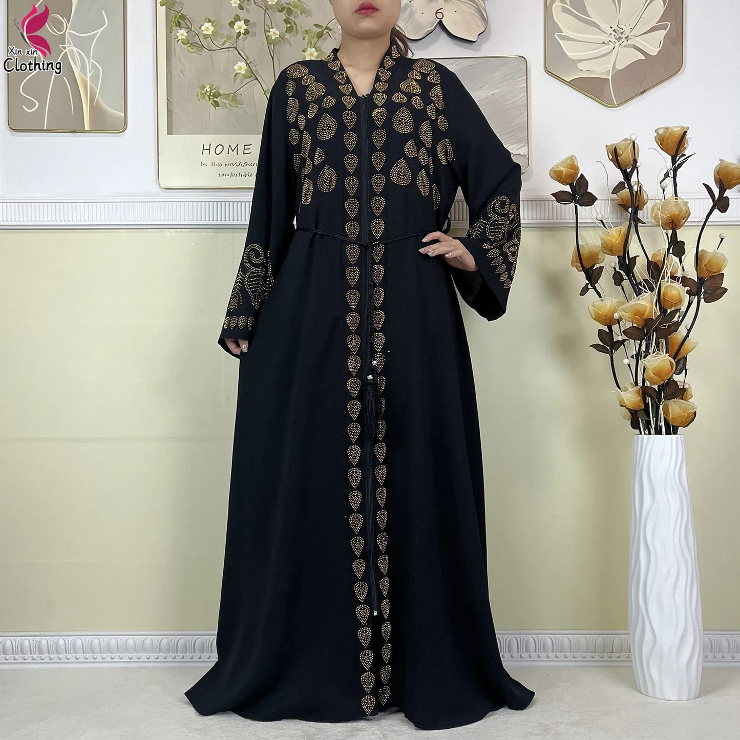 New Muslim Abayas For Women Long Sleeved Dress Dubai Lady Elegant Long Dress Islam Clothing African Abaya Loose Robe With Turban