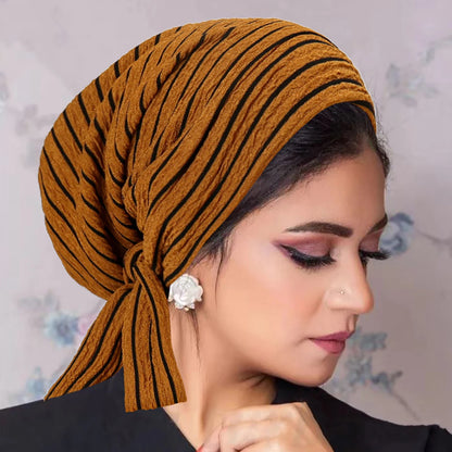 Trendy Stripe Turban Cap Women Muslim Hijab Islamic Chemo Cap Head Scarf Ladies Head Wrap Cover Hijab Scarf