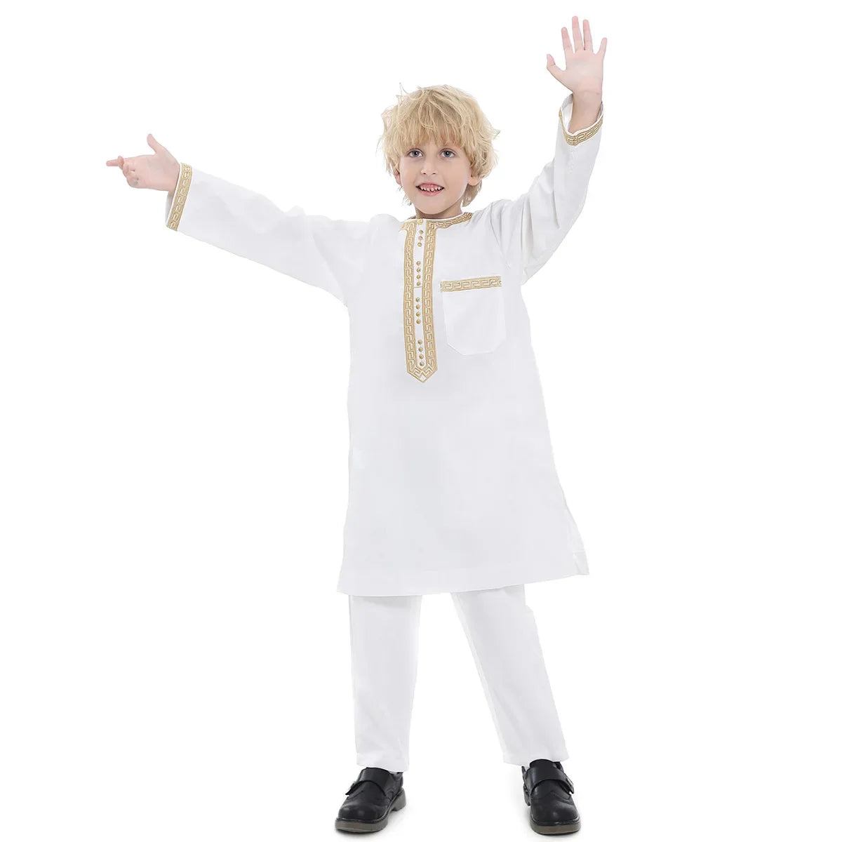 Muslim Saudi Arab Boys Robe Dishdasha Kids Abaya Kaftan Prayer Islam Clothing Long Sleeve Thobe Middle East Teenage Dress Dubai