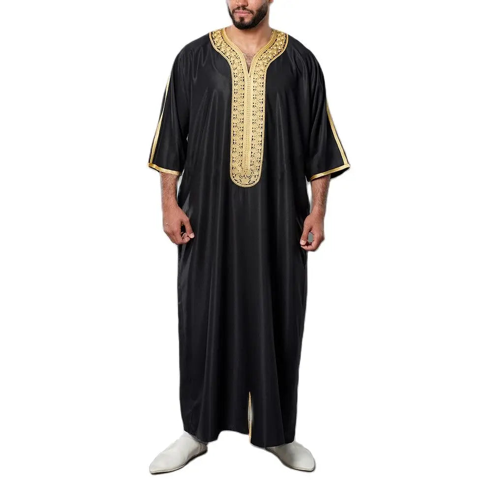 Islam Men Clothing Kaftan Muslim Fashion Robe Embroidered Loose and Breathable Djellaba Abaya Man Jubba Thobe Muslim Dress Eid