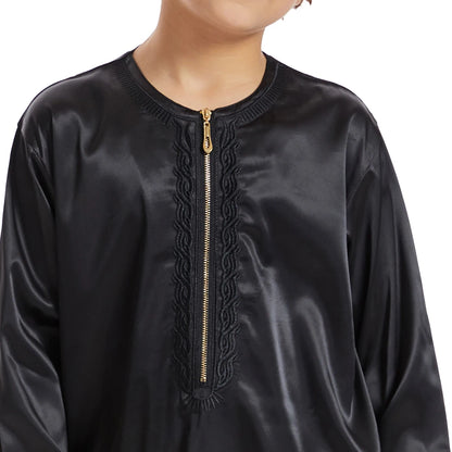 Luxury Muslim Thobe Boys Saudi Dress Kids Islamic Clothing Turkish Arab Dubai Black White Yellow Abaya Children TH881