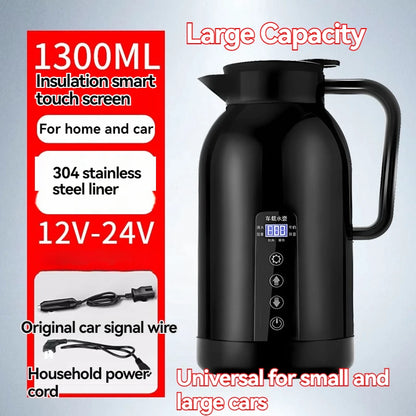 Car Home Electric kettle 1300ML Open Water Cup 12V/24V Temperature-controlled LCD Display 304 Stainless Steel  Travel Coffee