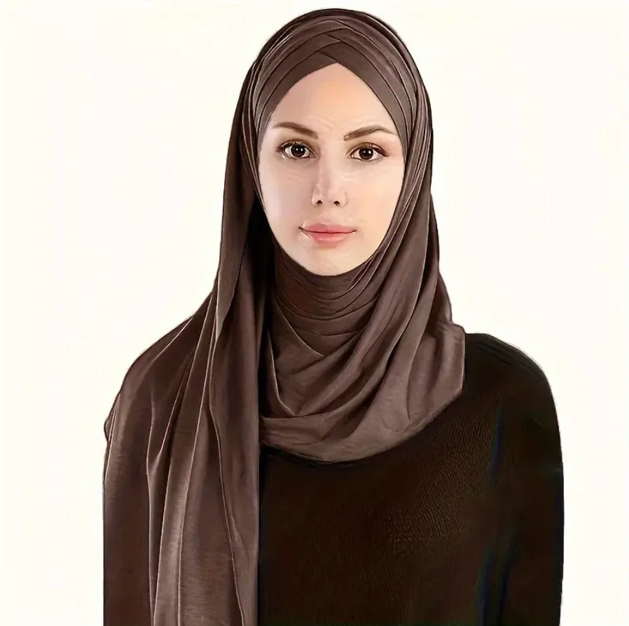 Women Turban Jersey Hijab Lightweight Soft Forehead Cross Instant Hijab Shawls and Wraps Muslim Stretch Head Scarf