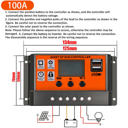 100A/80A/60A/30A PWN Auto Solar Charge Controller Dual USB LCD Display Output 5V Auto MPPT Solar Panel Battery Charge Regulator