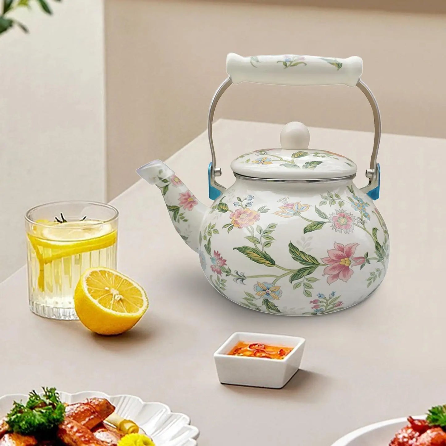 Enamel Tea Kettle with Handle Water Milk Warmer Durable Comfortable Grip 2.5L Teapot for Restaurant Household Party Office Beer