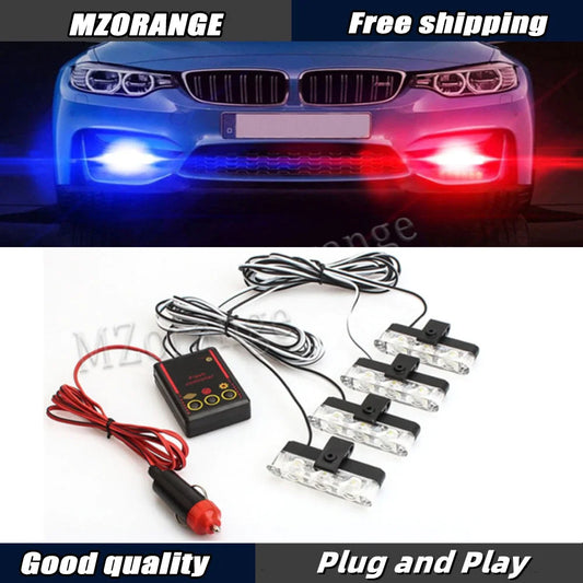 4*3 LED Police Lights for Car Led Flasher Fso Cigaretteer Grill Warning Lamp 12V Motorcycles Strobe Lights Flashlight