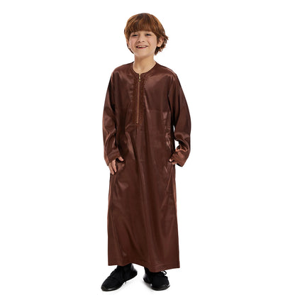 Luxury Muslim Thobe Boys Saudi Dress Kids Islamic Clothing Turkish Arab Dubai Black White Yellow Abaya Children TH881