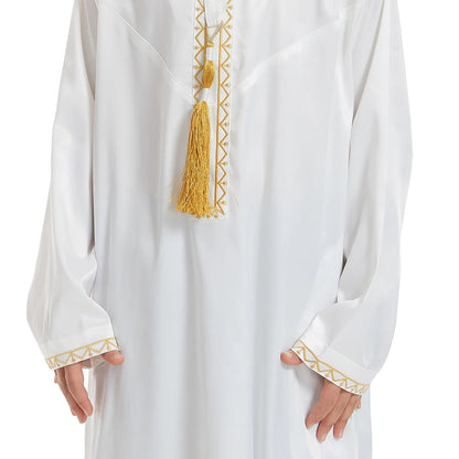 Luxury Muslim Thobe Boys Saudi Dress Kids Islamic Clothing Turkish Arab Dubai Black White Yellow Abaya Children TH881