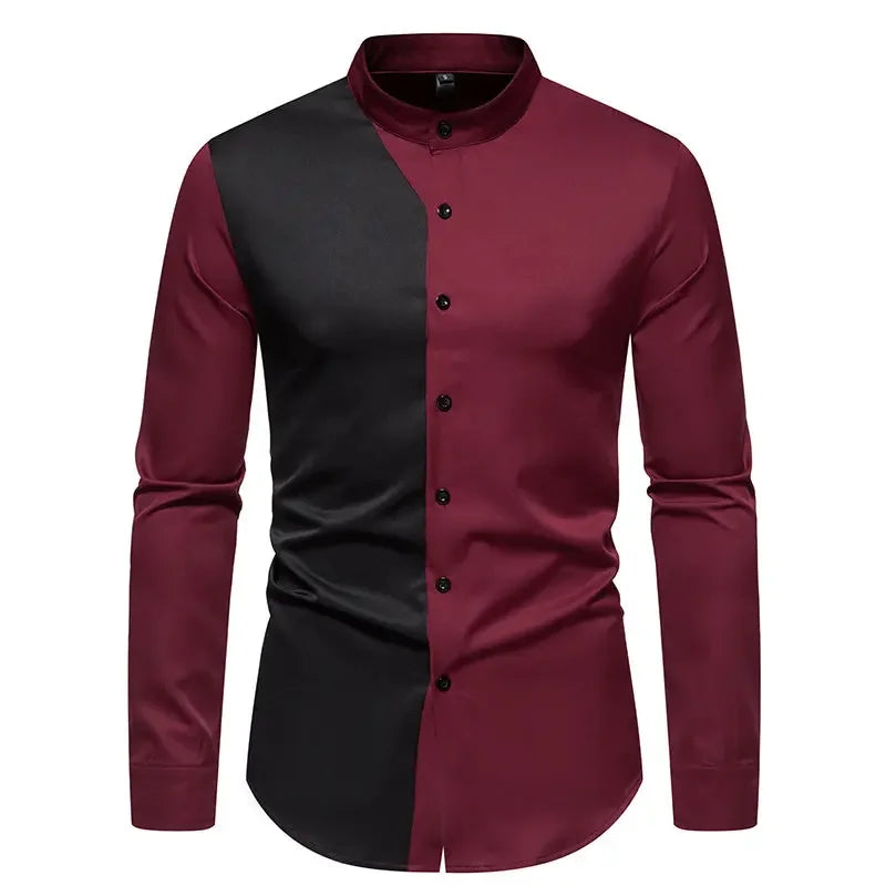 Mens Shirts Vinatge Goticos Masculino Luxury Autumn Patchwork Color Henley Collar Arab Dubai Muslim Dress Shirt Men Streetwear