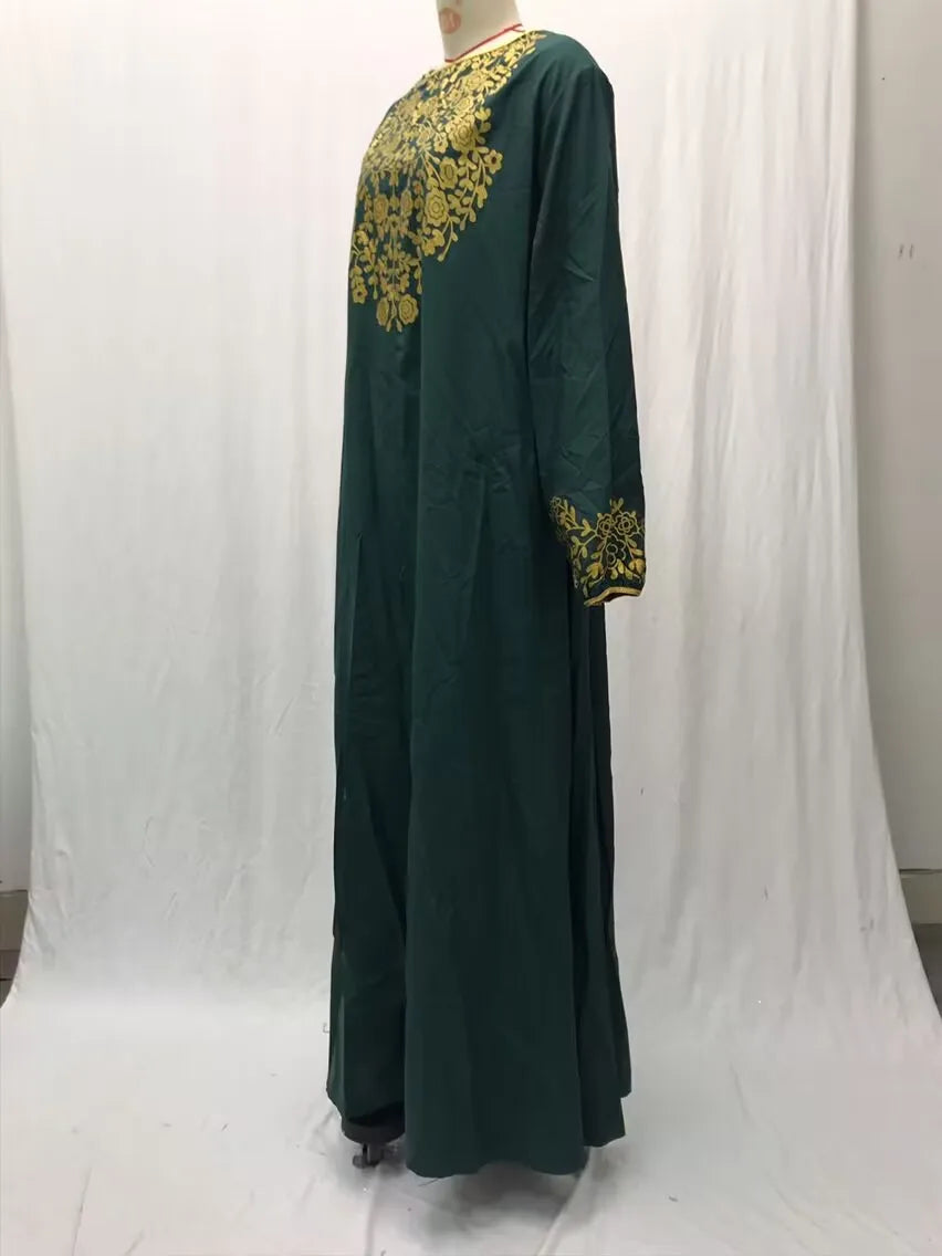 Spring and Autumn World Apparel New European and American Muslim Casual Robe Simple Ethnic Style Printed Fashion Long Dress