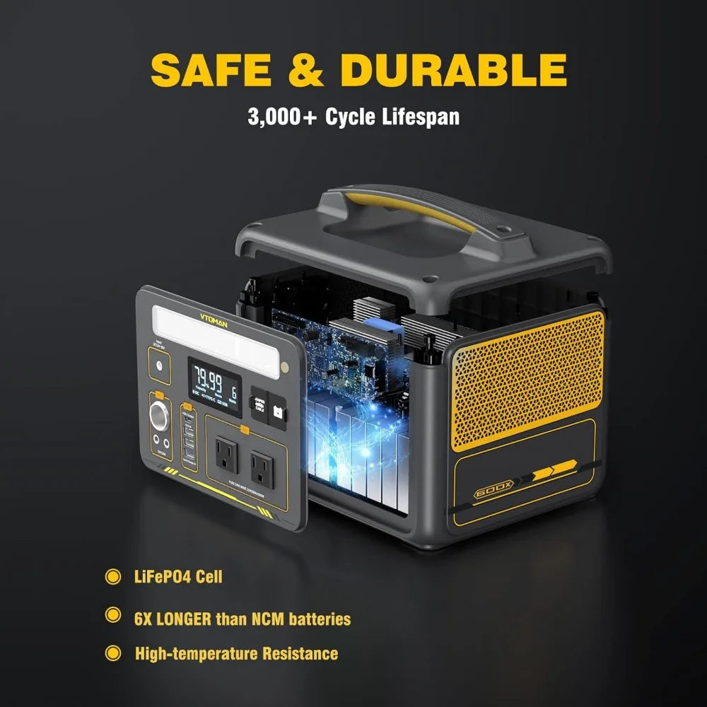 600W Portable Power Station LFP Battery Powered Generator with 2x 600W AC Outlets (Surge 1200W) 4x USB ports 3x DC Output