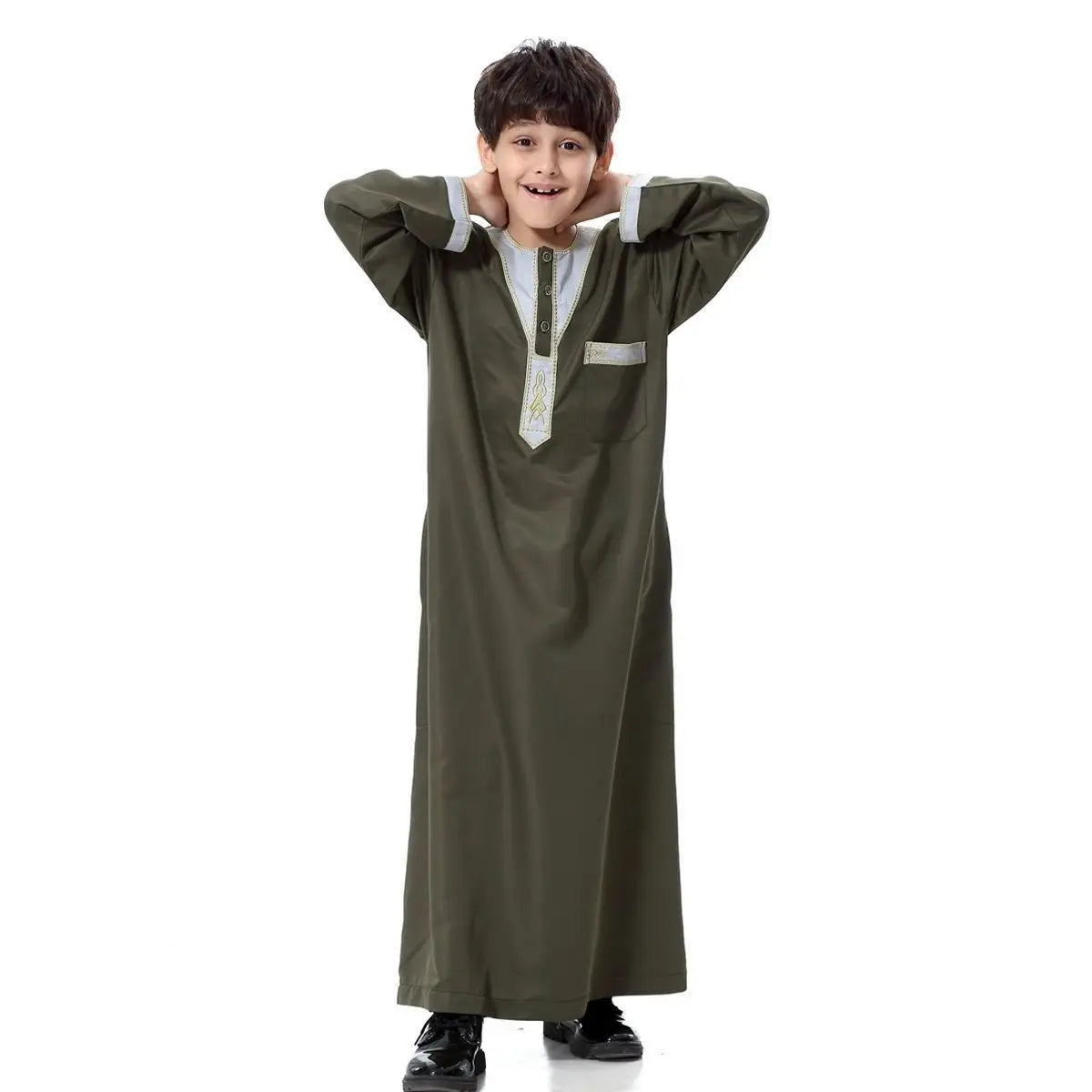 Muslim Boys Jubba Thobe Middle East Arabic Embroidered Ethnic Style Kids Abaya Long Dress Islamic Teenager Robe Djellaba Caftan