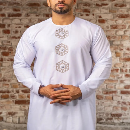 Eid Muslim Fashion Men Jubba Thobe Embroidery Stand Collar Dubai Arab Long Dress Islamic Ramadan Robe Saudi Musulman Abaya Male