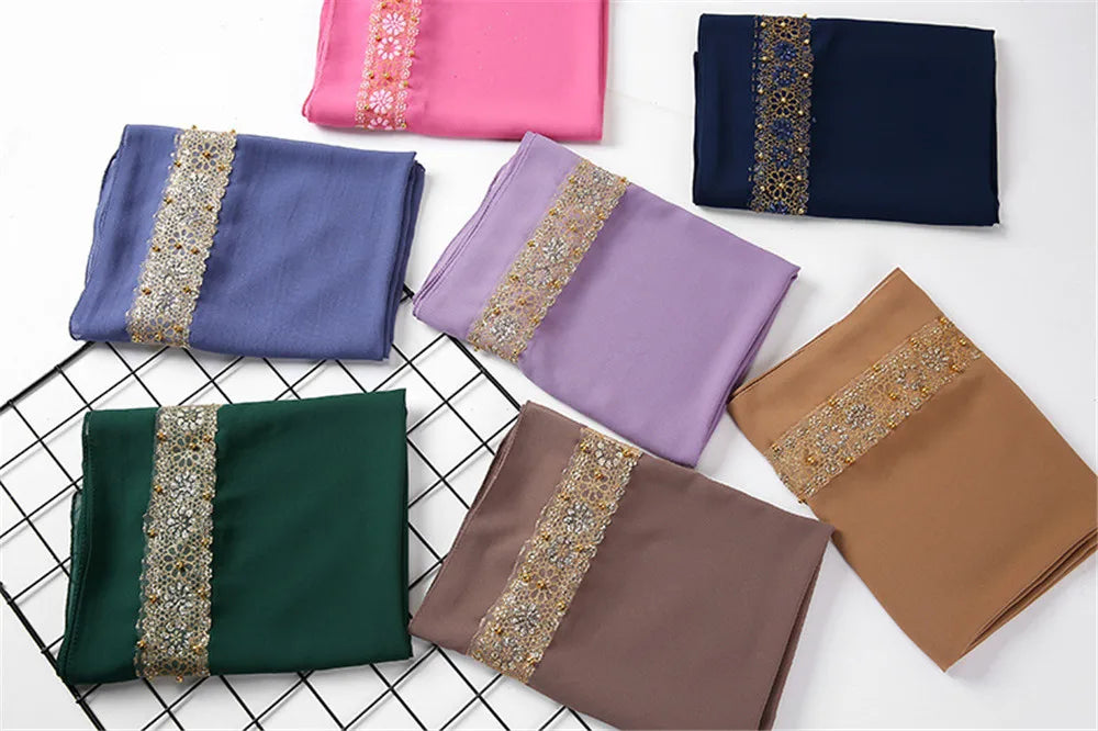 Lace Chiffon Hijab Scarf for Women Islamic Headscarf Female Muslim Head Wraps Scarves