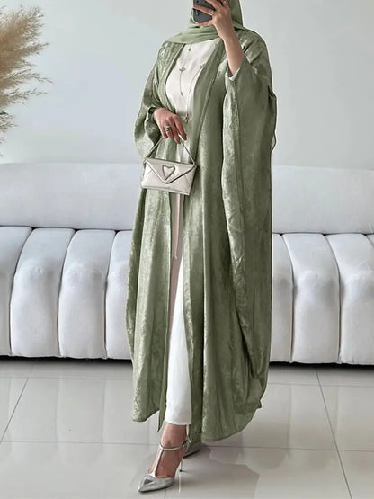 Eid Satin Batwing Kimono Abaya Dubai Luxury Kaftan Islam Muslim Modest Dress for Women Kebaya Caftan Marocain Femme Musulmane