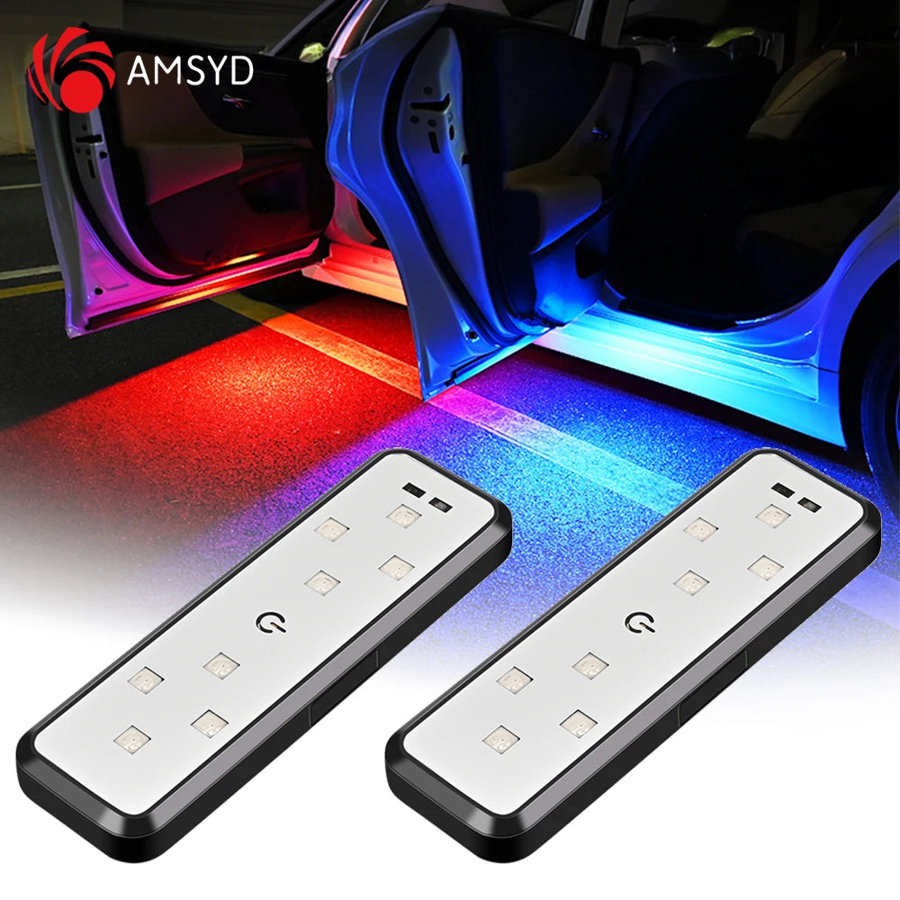 2PCS Car Door Lights LED Welcome Light Magnetic Control USB Charging Auto Open Door Safe Anti-collision Emergency Signal Lamp