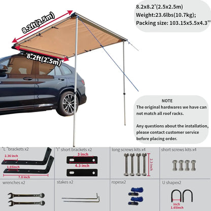 Car Camper Awning  , Waterproof Roof Rack Vehicle Awning Truck Canopy Camping with All Metal