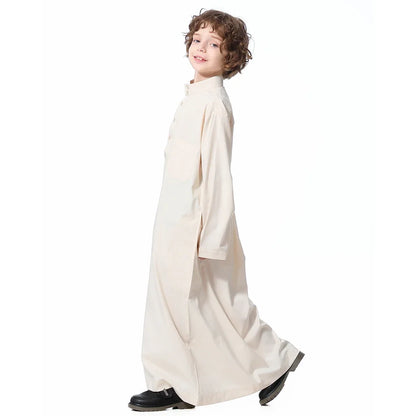 Muslim Saudi Kids Boys Dishdasha Long Sleeve Robe Thobe Dubai Islamic Abaya Middle East Arab Clothing Child Dress Kaftan Caftans