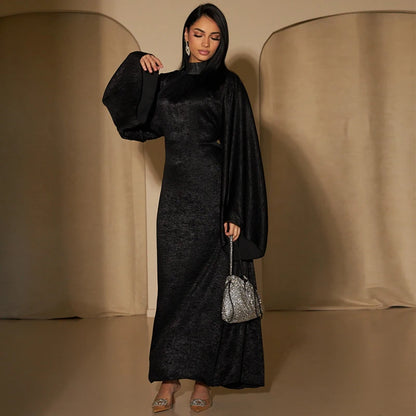 2024 New Elegant Fashion Dress EID Modest Muslim Dress Long Sleeve Shiny Polyester Islamic Clothing Dubai Abaya Dress Party Robe