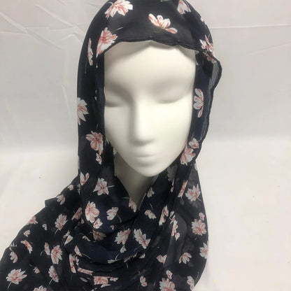 Chiffon Hijab Scarf Foulard Femme Musulman Printed Shawl Islamic Clothing Headwear Muslim Headscarf 4 Side Embroidery 180X70CM