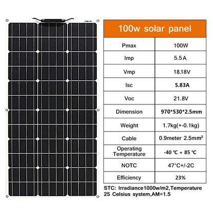 12V Flexible Solar Panel 600W 100W 200W 300W 400W 500W Bendable Waterproof Monocrystalline Best Solar Panel China for RV Boat