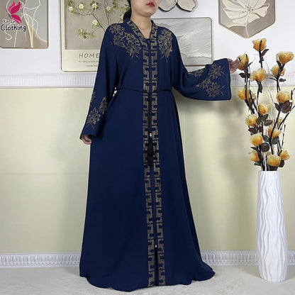 New Muslim Abayas For Women Long Sleeved Dress Dubai Lady Elegant Long Dress Islam Clothing African Abaya Loose Robe With Turban