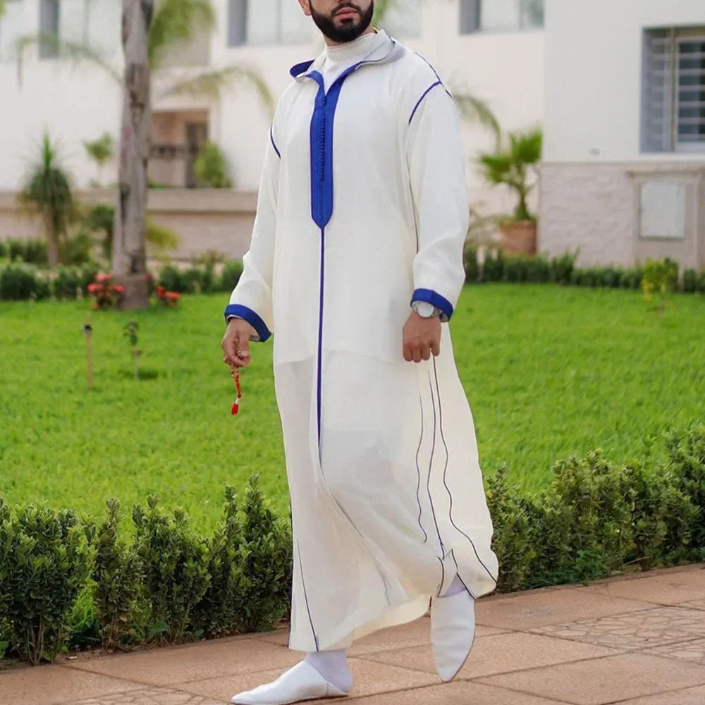 New 2025 Arab Men's Robe Abaya White Muslim Printed Clothing Men's Robe Long Dress Abaya Muslim Clothes for Men Gift Kaftan Men