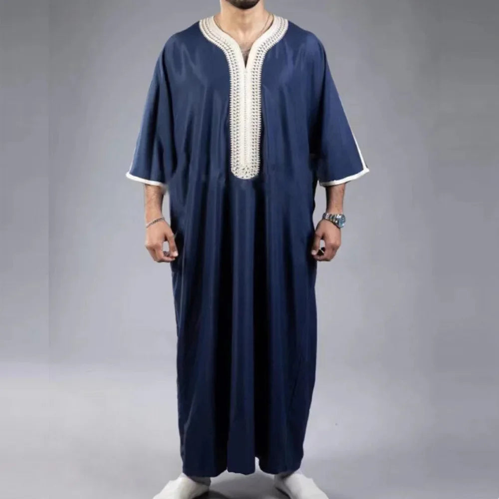 New 2025 Arab Men's Robe Abaya White Muslim Printed Clothing Men's Robe Long Dress Abaya Muslim Clothes for Men Gift Kaftan Men