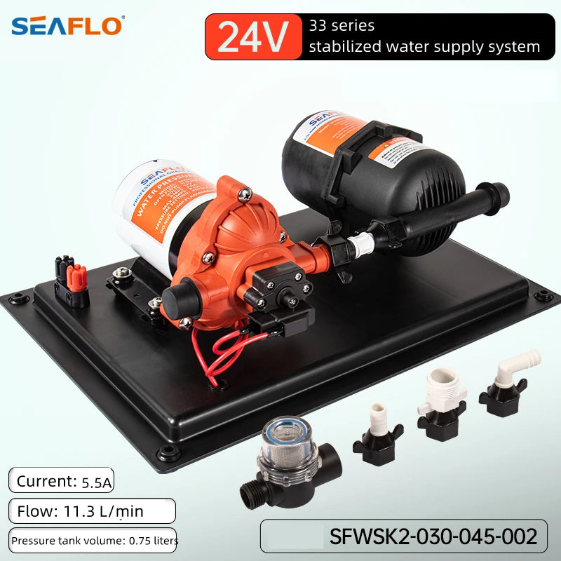 SEAFLO Rv Water Pump and Accumulator Tank System 33&42&51 Series 12V 24V DC Booster High Flow Water Pump Set RV Water Pump