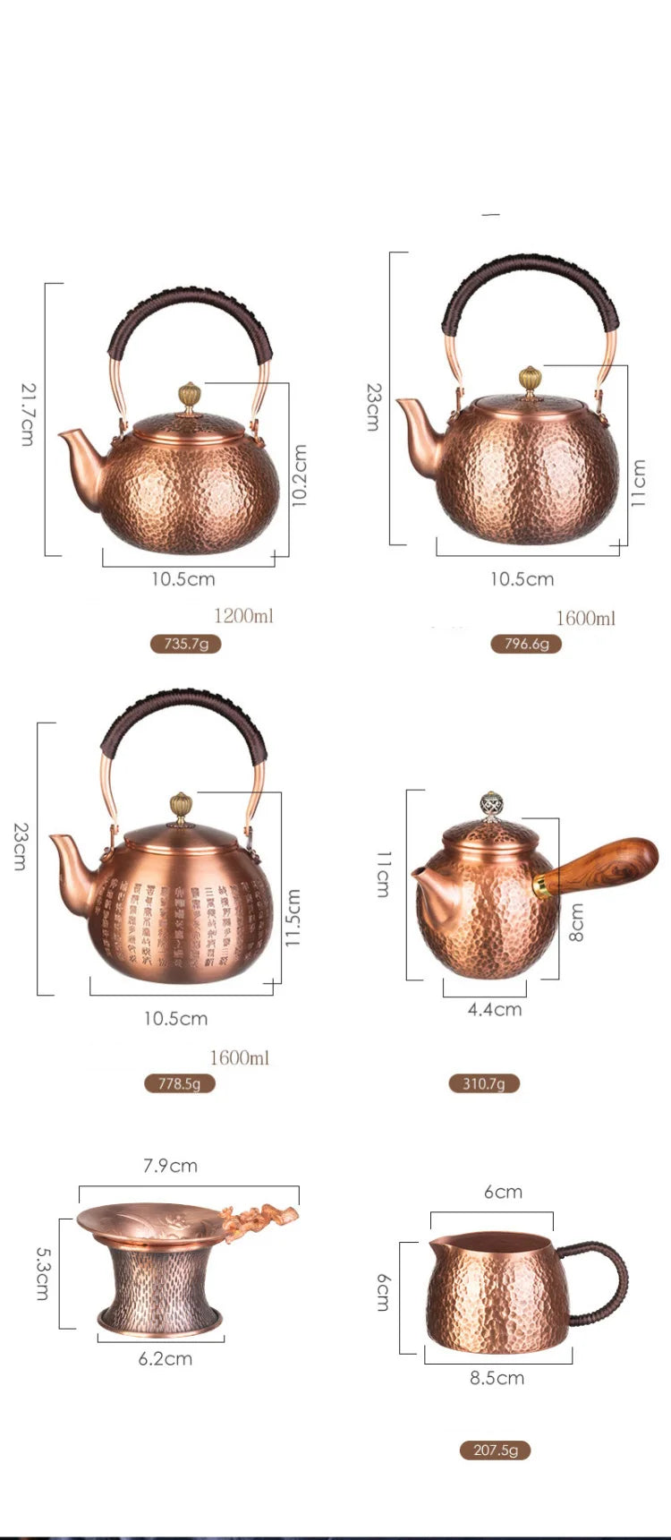 GIANXI Red Copper Teapot Chinese Tea Ceremony Handmade Pure Tea Kung Fu Tea Copper Teawear Retro Keep In Good Health Tea Kettle