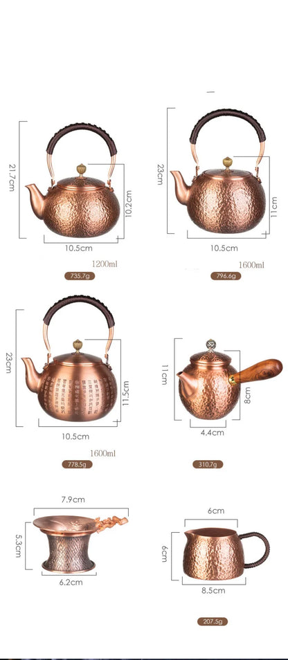 GIANXI Red Copper Teapot Chinese Tea Ceremony Handmade Pure Tea Kung Fu Tea Copper Teawear Retro Keep In Good Health Tea Kettle