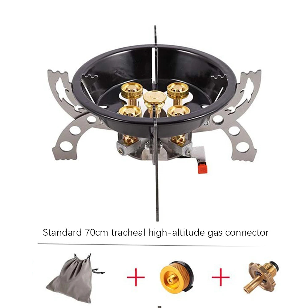 Camping Stove Outdoor five-star Fierce Stove High-power Camping Barbecue Portable Windproof Stainless Steel Folding Stove