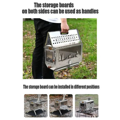 Camping Firewood Stove Outdoor Tent Heating Stove Picnic Cooking wood Stove with Chimney Furnace