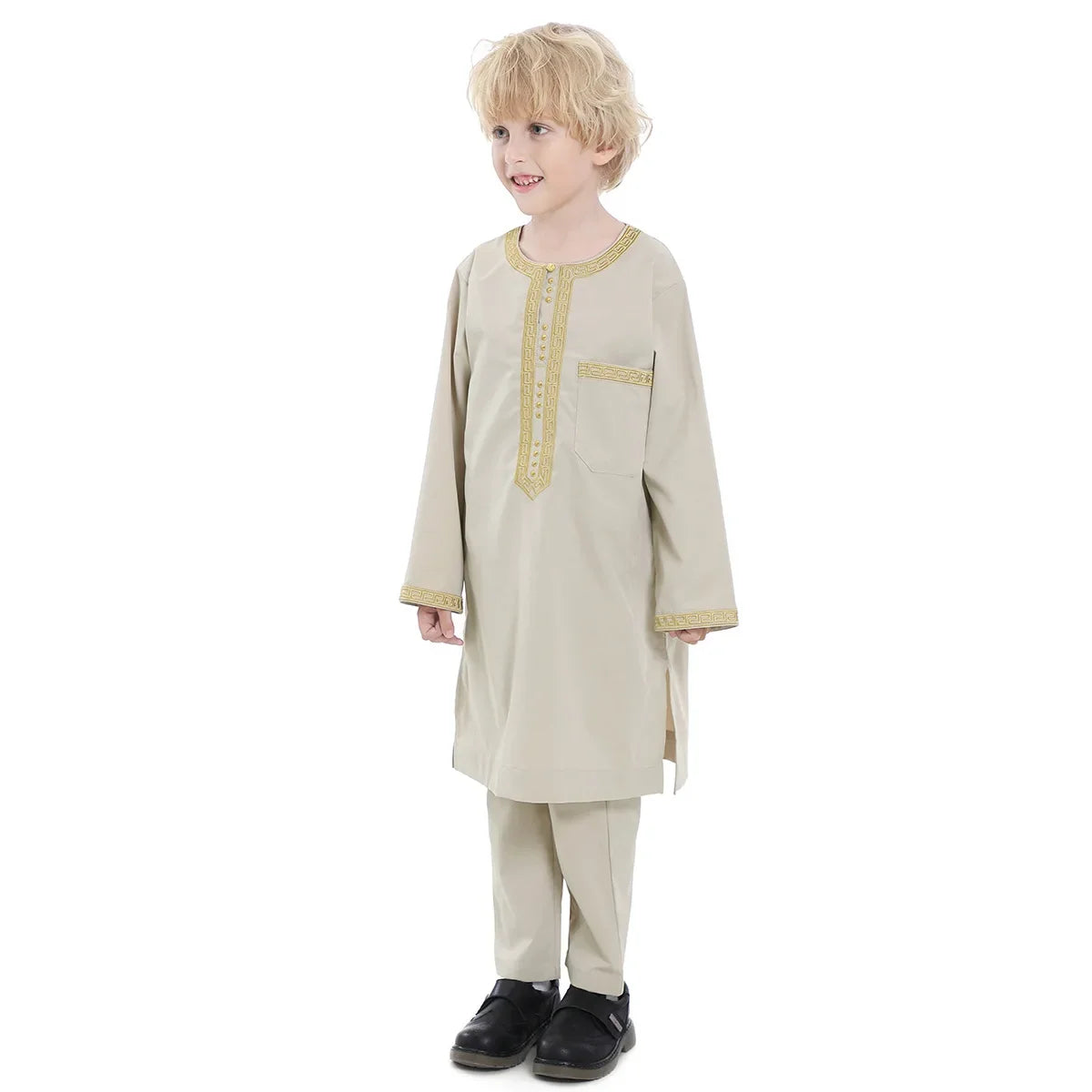 Muslim Saudi Arab Boys Robe Dishdasha Kids Abaya Kaftan Prayer Islam Clothing Long Sleeve Thobe Middle East Teenage Dress Dubai