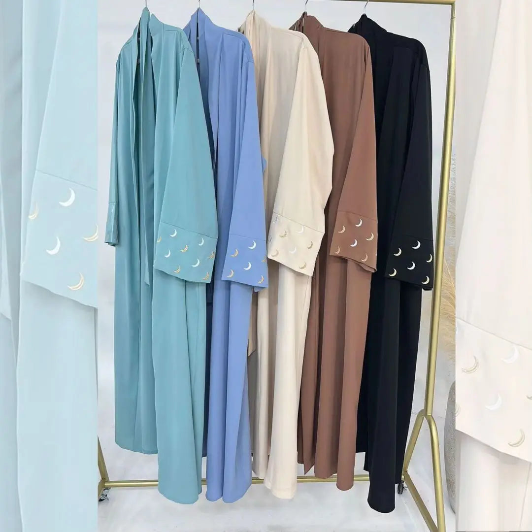 2024 New Moon Embroidered Dubai Open Abaya Muslim Women Cardigan Turkey Elegant Robe Islam Long Coat Modest Abaya