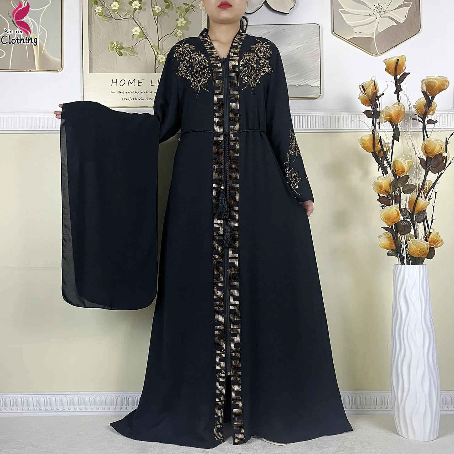 New Muslim Abayas For Women Long Sleeved Dress Dubai Lady Elegant Long Dress Islam Clothing African Abaya Loose Robe With Turban