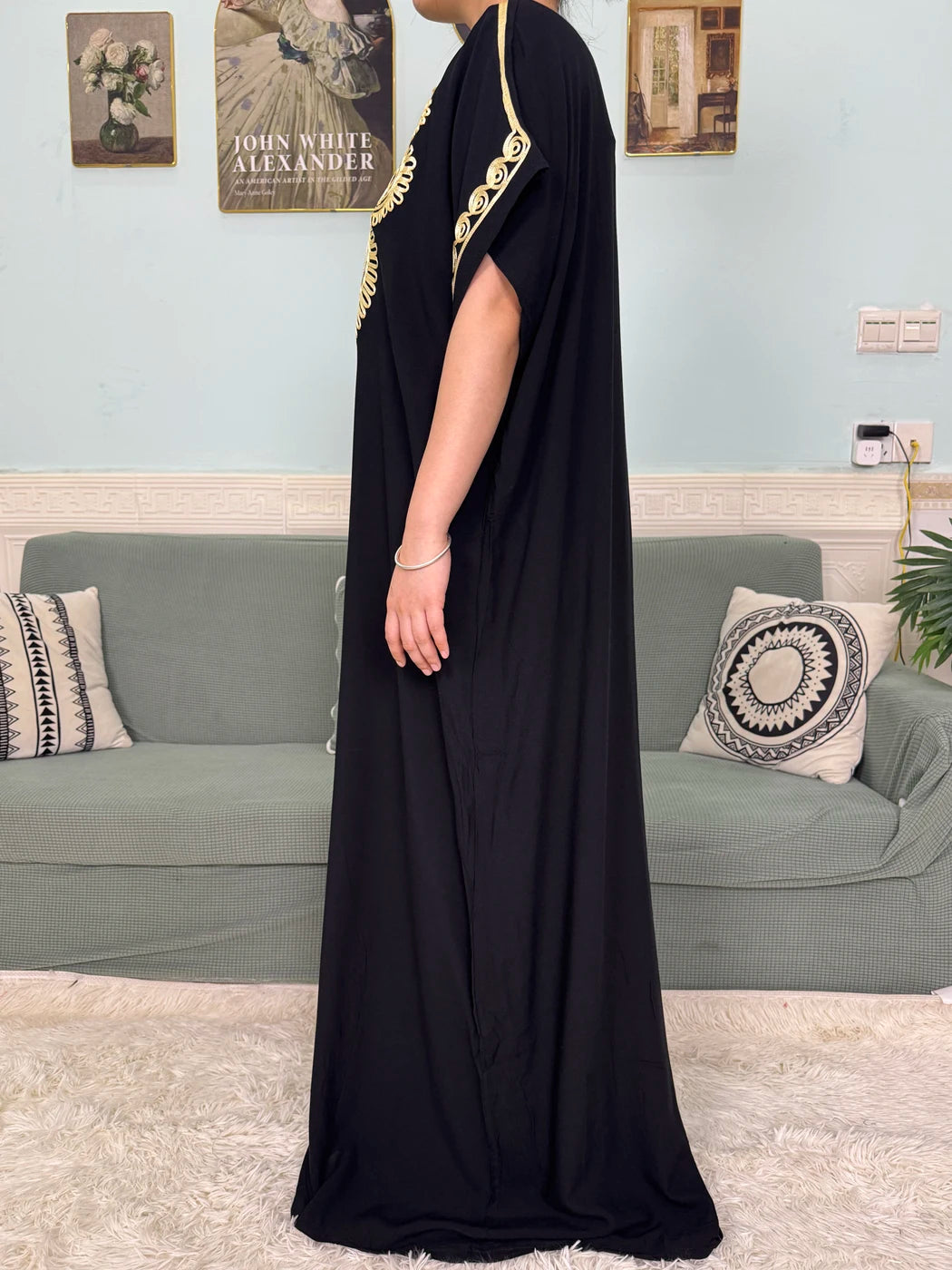 Muslim Pure Abayas For Women Dubai Cotton Appliques Loose Fit Femme Robe Turkey Islam Traditional Dresses With Headscarf Turban