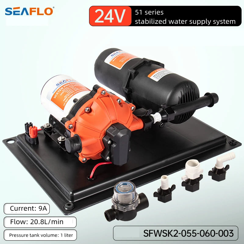 SEAFLO Rv Water Pump and Accumulator Tank System 33&42&51 Series 12V 24V DC Booster High Flow Water Pump Set RV Water Pump