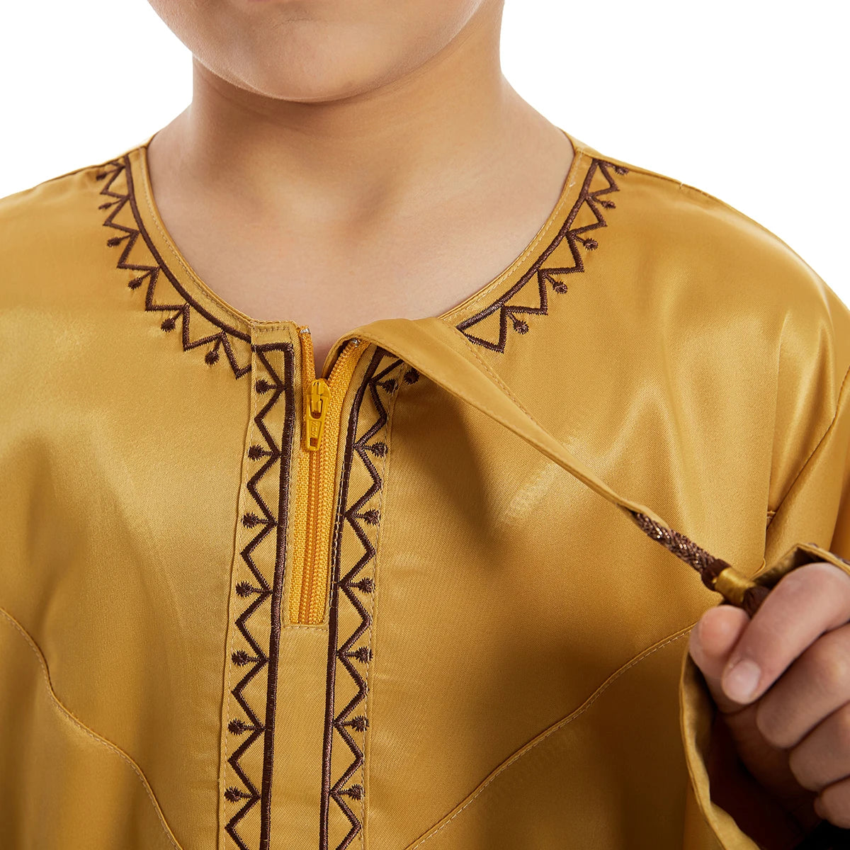 Luxury Muslim Thobe Boys Saudi Dress Kids Islamic Clothing Turkish Arab Dubai Black White Yellow Abaya Children TH881