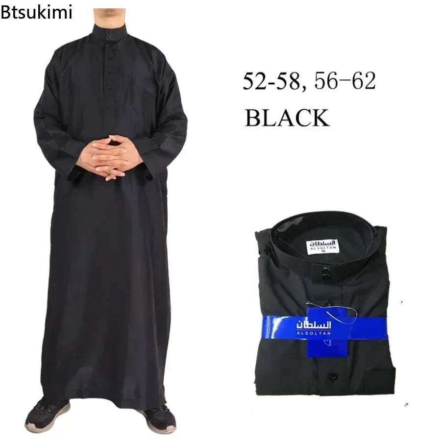 New 2025 Middle East Muslim Men Dress Long Sleeve Jubba Thobe Ramadan Eid Dishdasha Robe Muslim Islamic Kaftans Arab Clothing