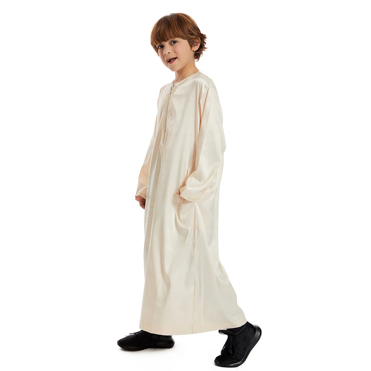 Luxury Muslim Thobe Boys Saudi Dress Kids Islamic Clothing Turkish Arab Dubai Black White Yellow Abaya Children TH881