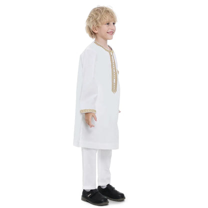 Muslim Saudi Arab Boys Robe Dishdasha Kids Abaya Kaftan Prayer Islam Clothing Long Sleeve Thobe Middle East Teenage Dress Dubai