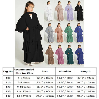 Chiffon Muslim Abaya Kids Abaya Girls Islamic Dresses Prayer Clothing For Children Musulmane Ramadan Kebaya Robe Without Hijab