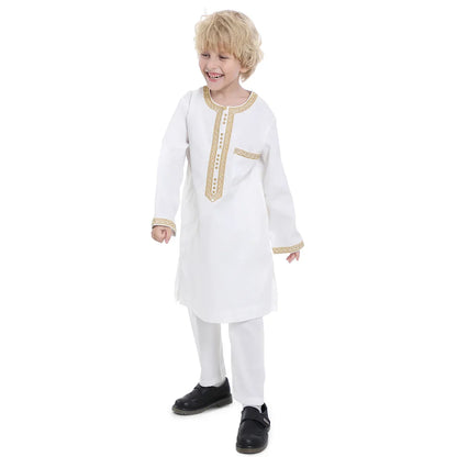 Muslim Saudi Arab Boys Robe Dishdasha Kids Abaya Kaftan Prayer Islam Clothing Long Sleeve Thobe Middle East Teenage Dress Dubai