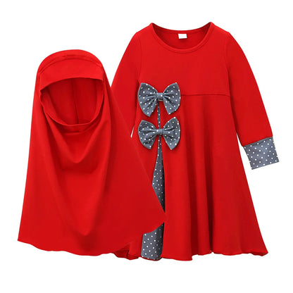 2Pcs Muslim Kids Hijab Dresses Abaya Set Islamic Children Ramadan Prayer Burka Arab Girls Khimar Headscarf Niqab Kaftan Clothing