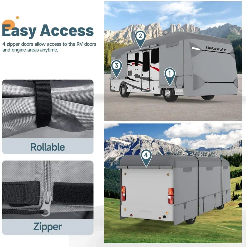 Class A RV Fits 37-40Ft Motorhome Upgraded Heavy Duty 7 Layers Top Windproof Breathable A Camper Cover wit