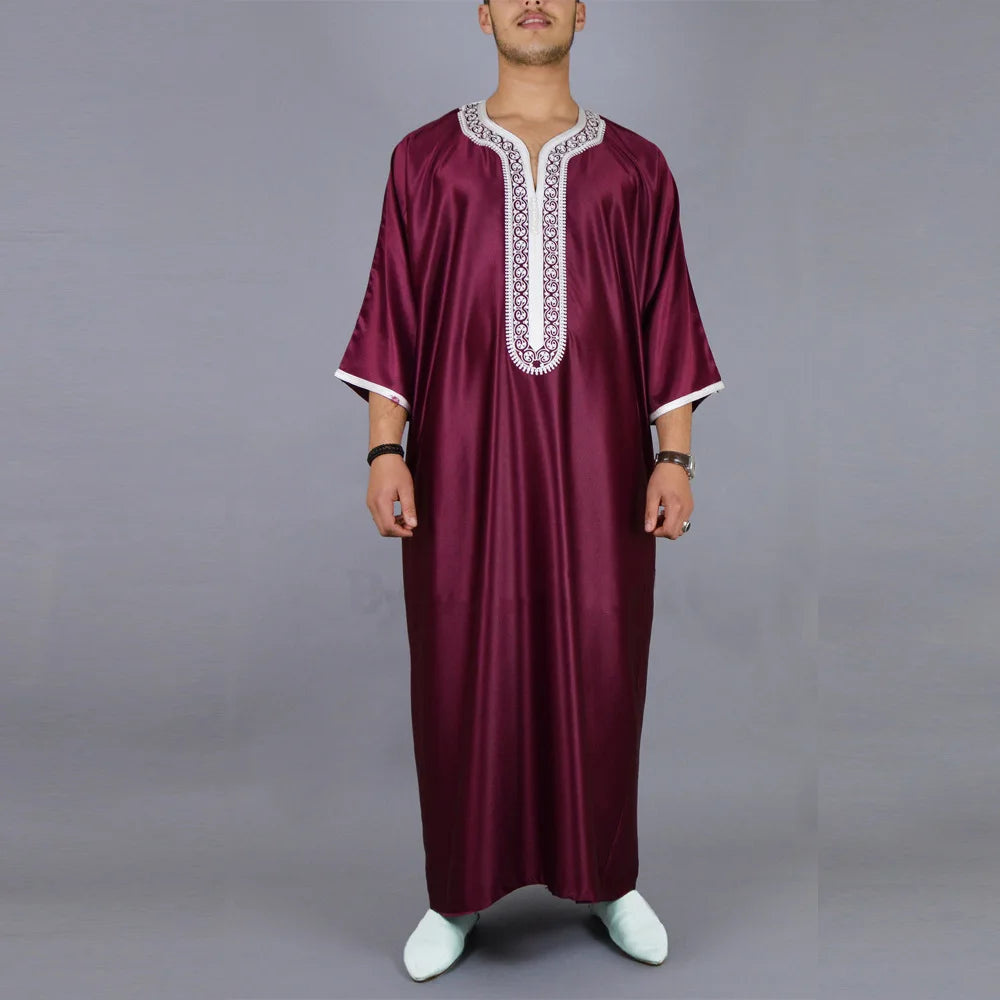 New 2025 Arab Men's Robe Abaya White Muslim Printed Clothing Men's Robe Long Dress Abaya Muslim Clothes for Men Gift Kaftan Men