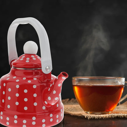 Enamel Kettle Red Polka Dot Durable Heating Water Kettle Lovely Enamel Teapot Kitchen Teapot Metal Tea Kettle For Home