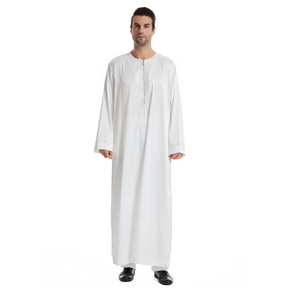 Men Dishdasha Muslim Long Sleeve Dress Daffah Thobe Jubba Saudi Arab Thoub Kaftan Islamic Clothing Robes Abaya Dubai Middle East